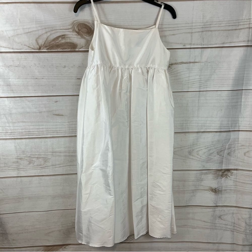 NWOT Girls Us Angel White Lightweight Taffeta Tea Length Dress Silky High Waist